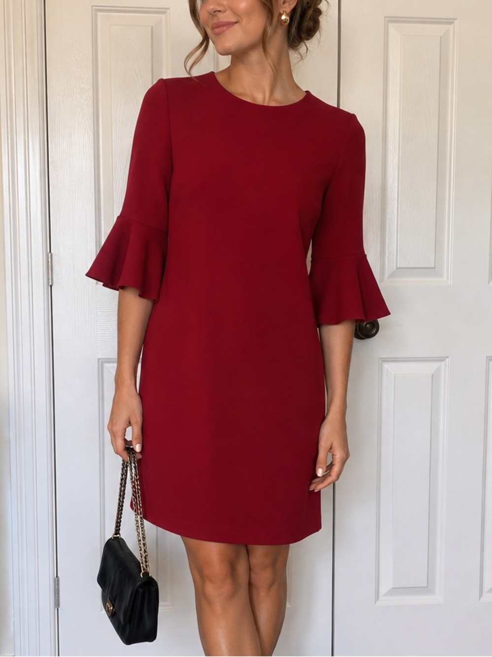 Banana Republic Crimson Red Midi Dress with Bell Sleeves